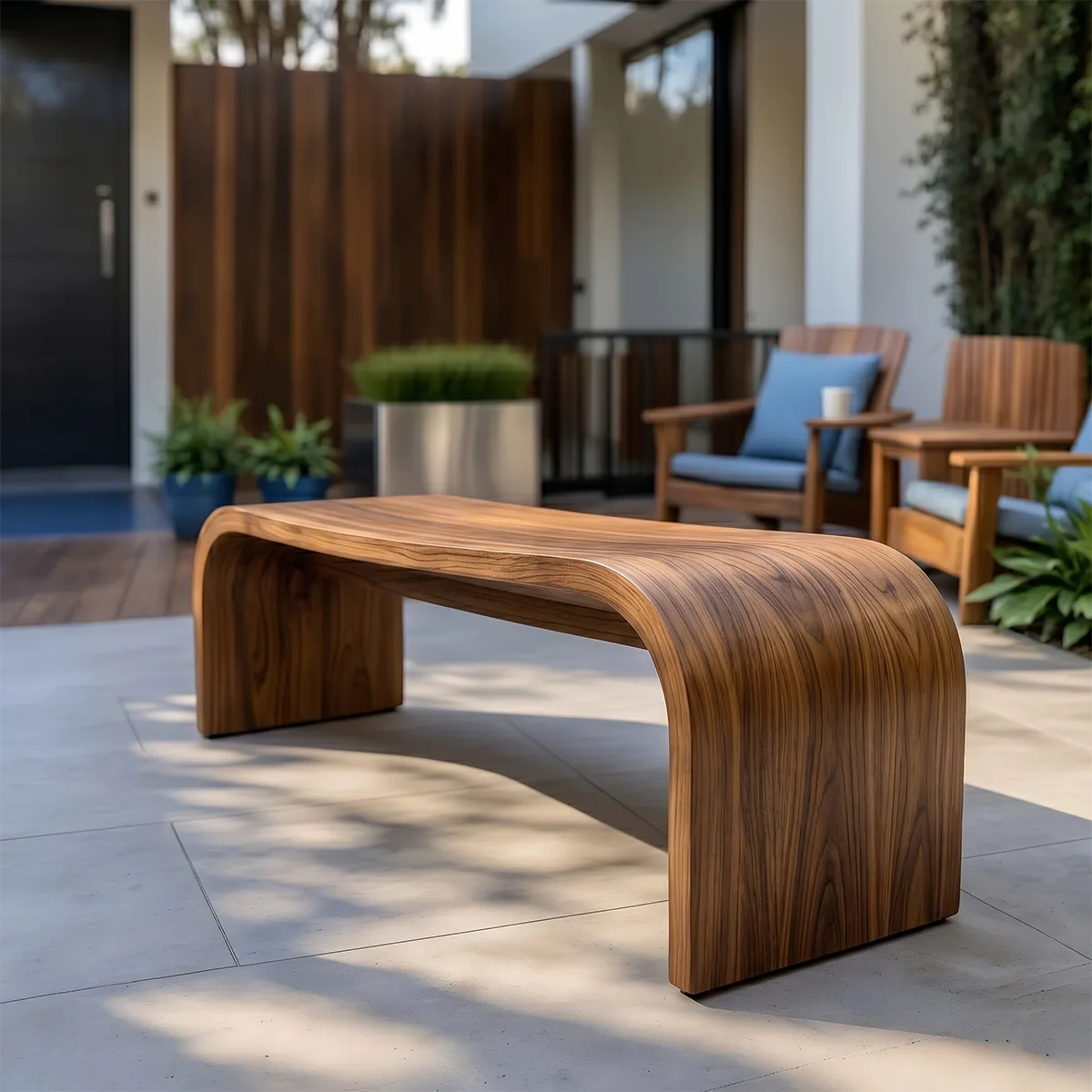 Handcrafted Solid Wood Outdoor Bench Waterfall Curve Patio Garden Bench