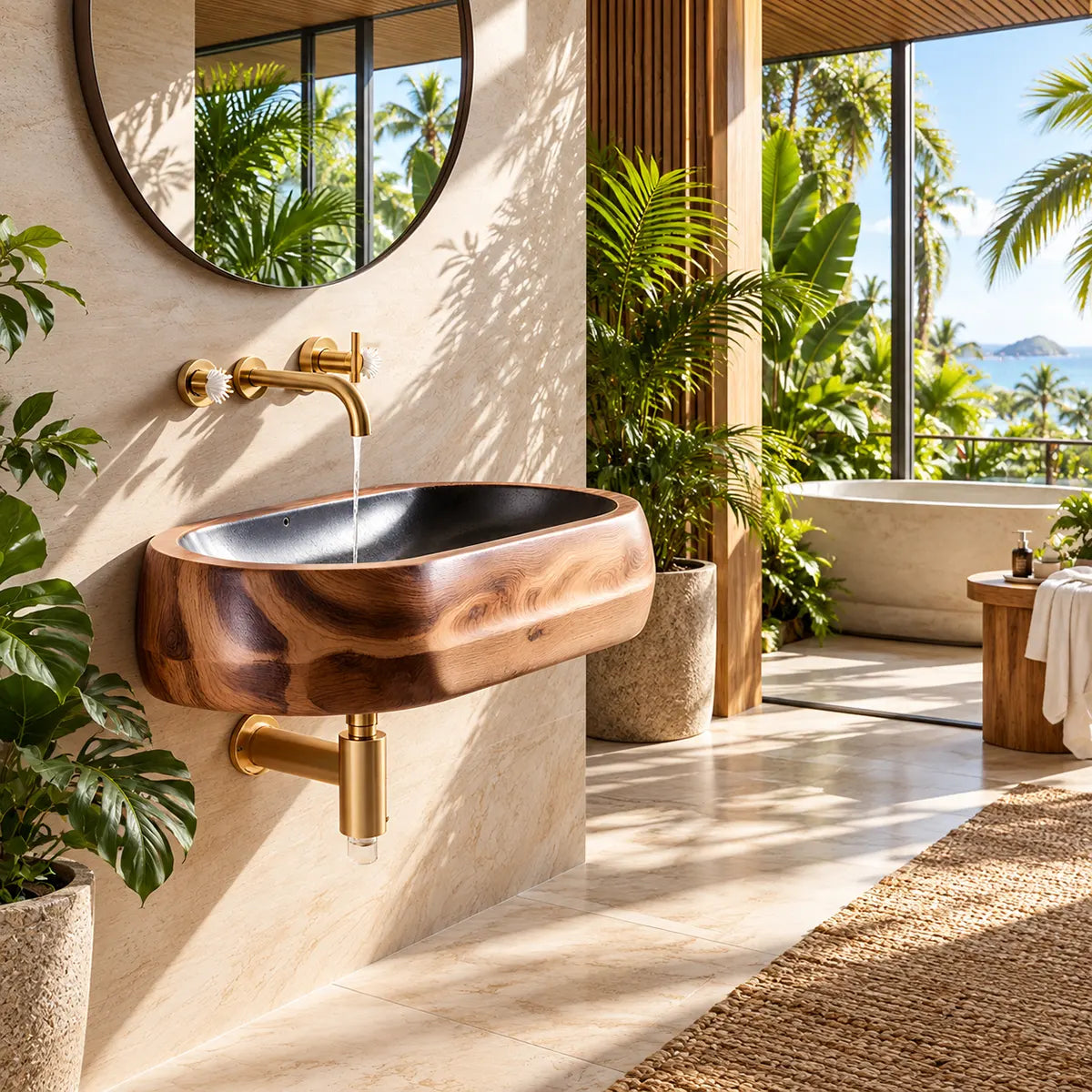 Rounded Wall Mounted Bathroom Sink | Integrated Floating Basin with Deep Curved Interior TT006-9UAO5GD