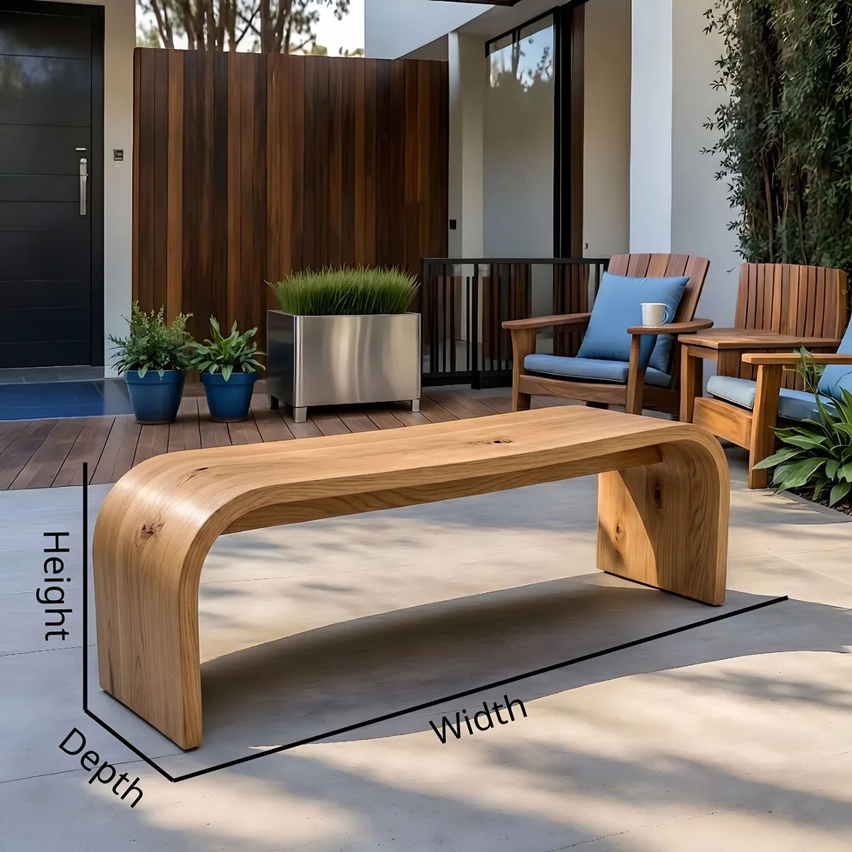 Handcrafted Solid Wood Outdoor Bench Waterfall Curve Patio Garden Bench
