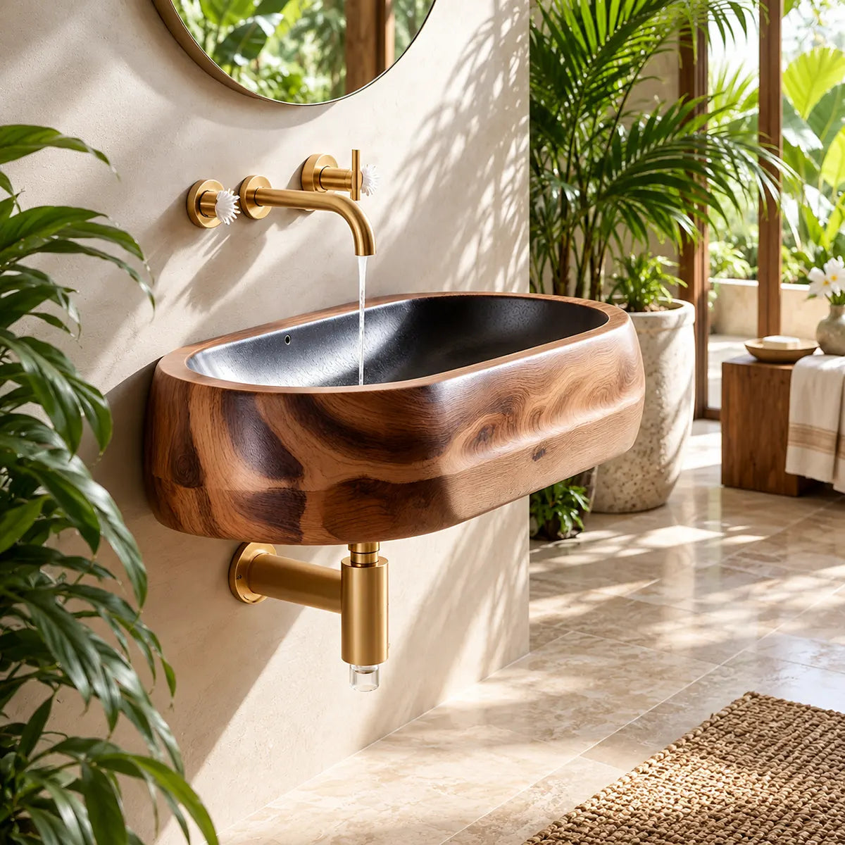 Rounded Wall Mounted Bathroom Sink | Integrated Floating Basin with Deep Curved Interior TT006-9UAO5GD