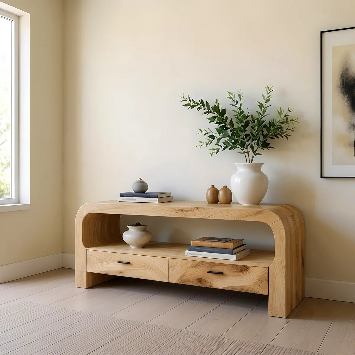Waterfall Wood Console Table with Storage | Modern Entryway Table HL020-7KLU5YD