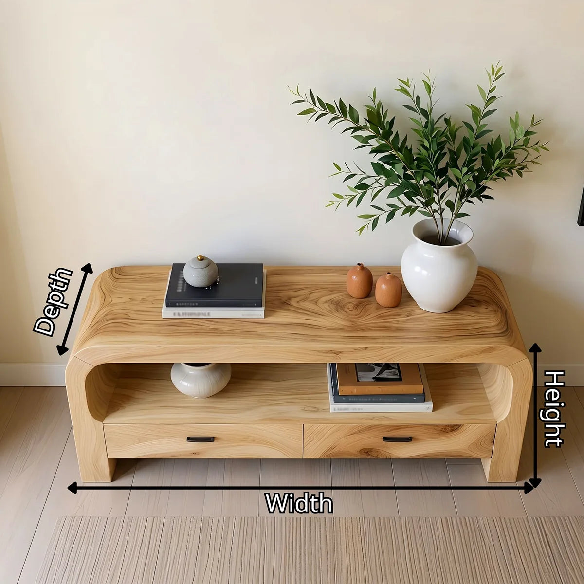 Waterfall Wood Console Table with Storage | Modern Entryway Table HL020-7KLU5YD