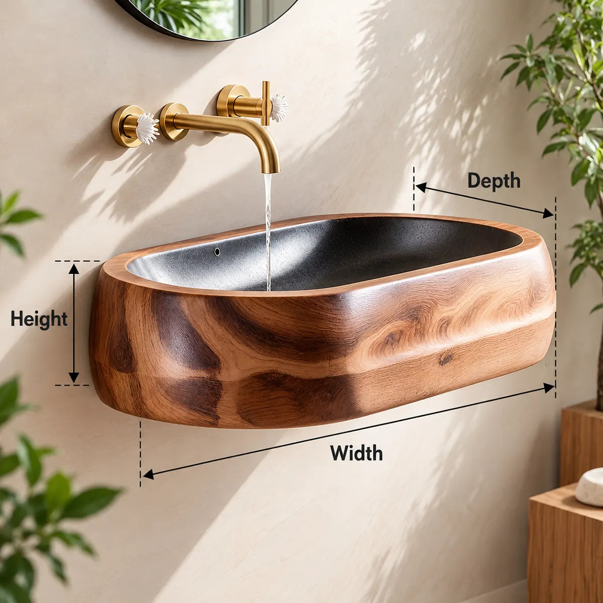 Rounded Wall Mounted Bathroom Sink | Integrated Floating Basin with Deep Curved Interior TT006-9UAO5GD