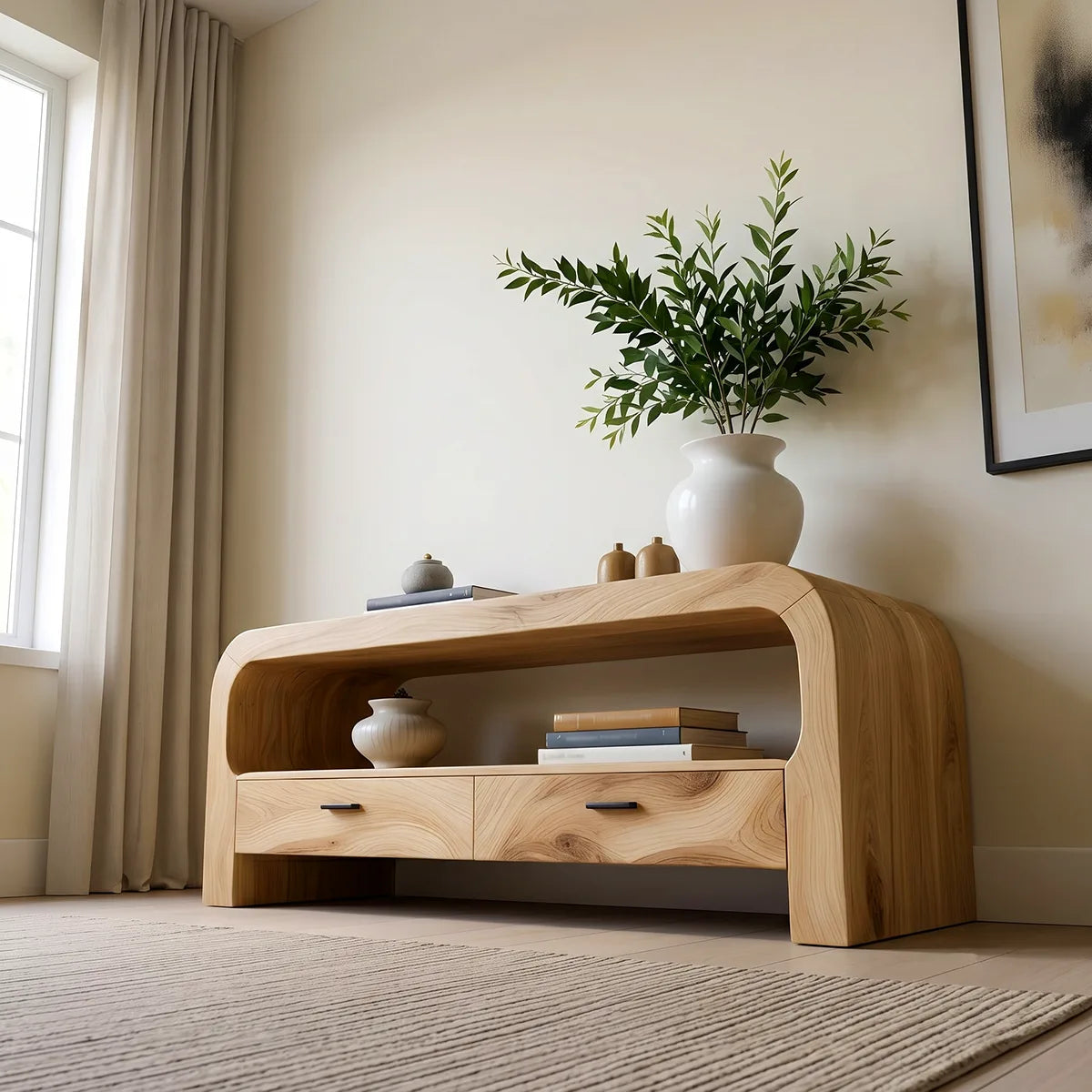 Waterfall Wood Console Table with Storage | Modern Entryway Table HL020-7KLU5YD