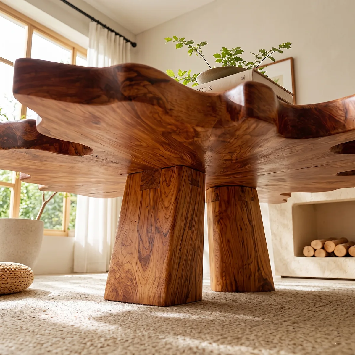 Live Edge Solid Wood Coffee Table | Tree Slice Hardwood Coffee Table for Living Room TT006-3198