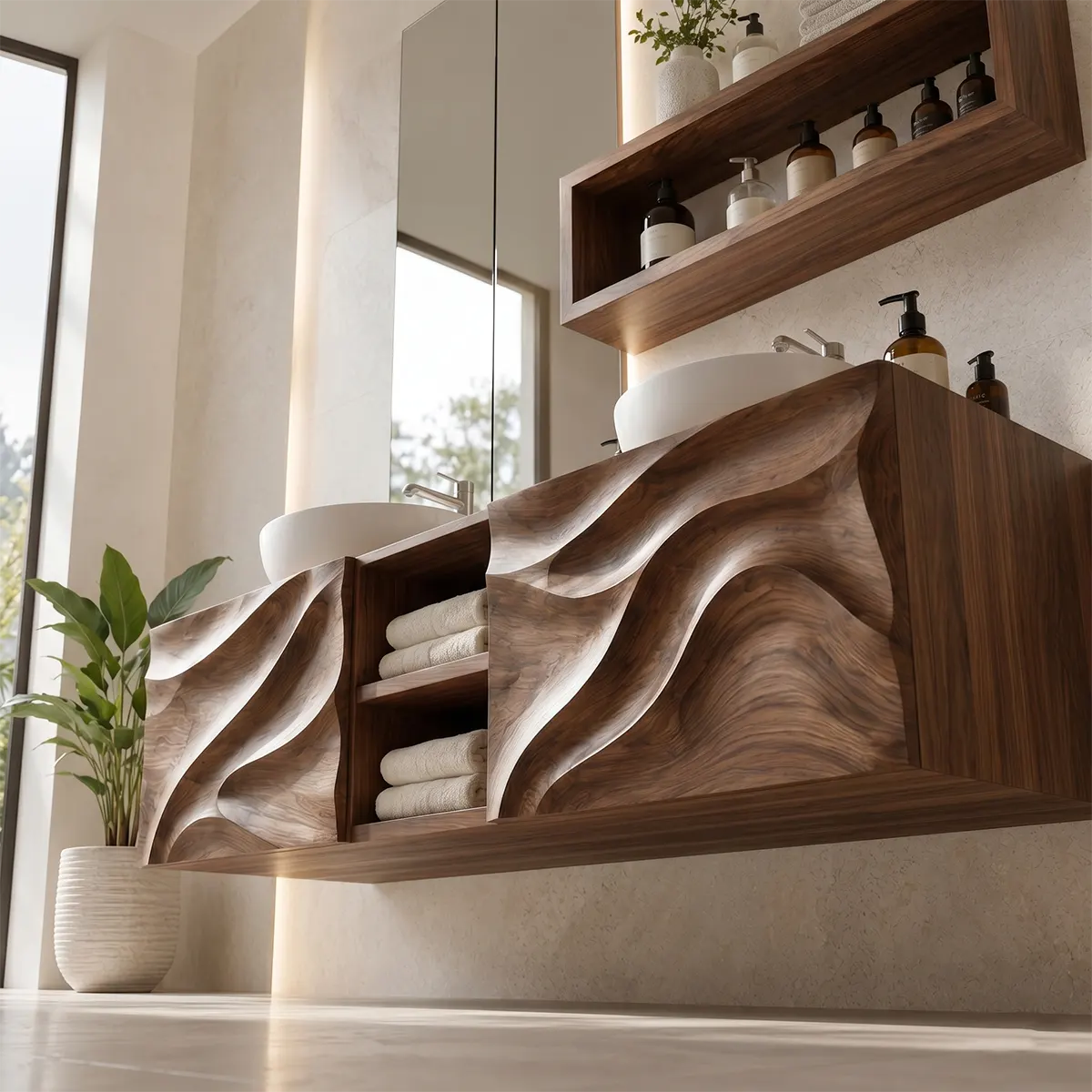 Abstract Wave Floating Double Sink Bathroom Vanity TT006-3674