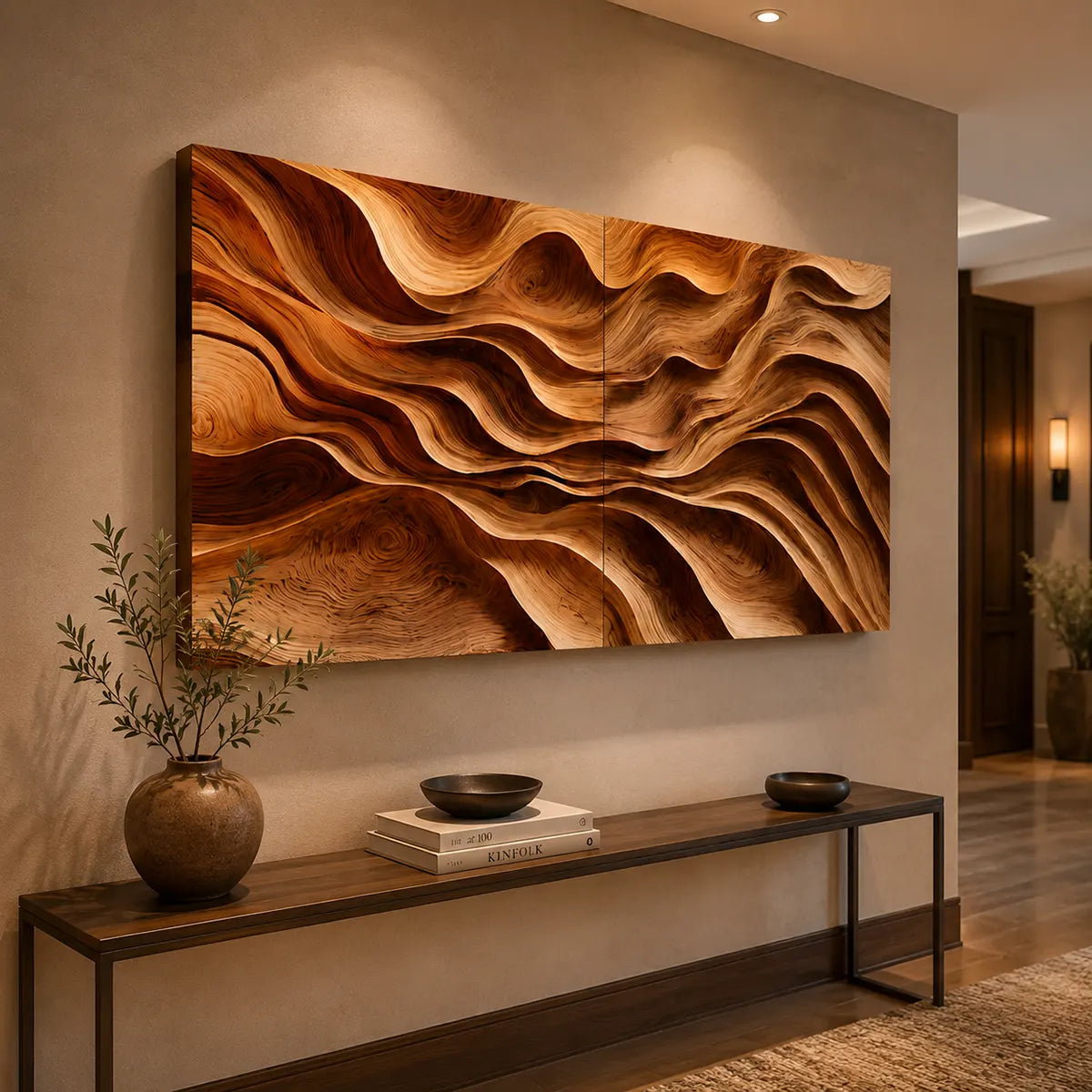 Abstract Wooden Wave Wall Art | Large 2 Panel Hand Carved Wood Sculpture TT006-8376