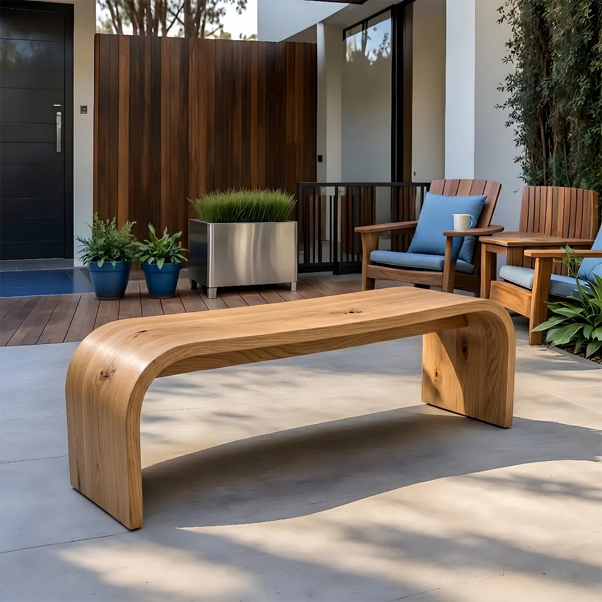 Handcrafted Solid Wood Outdoor Bench Waterfall Curve Patio Garden Bench