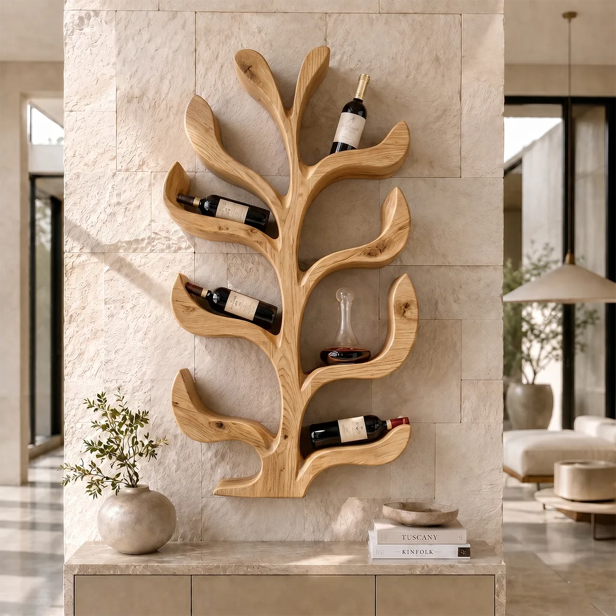 Sculptural Solid Wood Tree Wine Rack for Modern Homes & Wine Lovers TT006-8934
