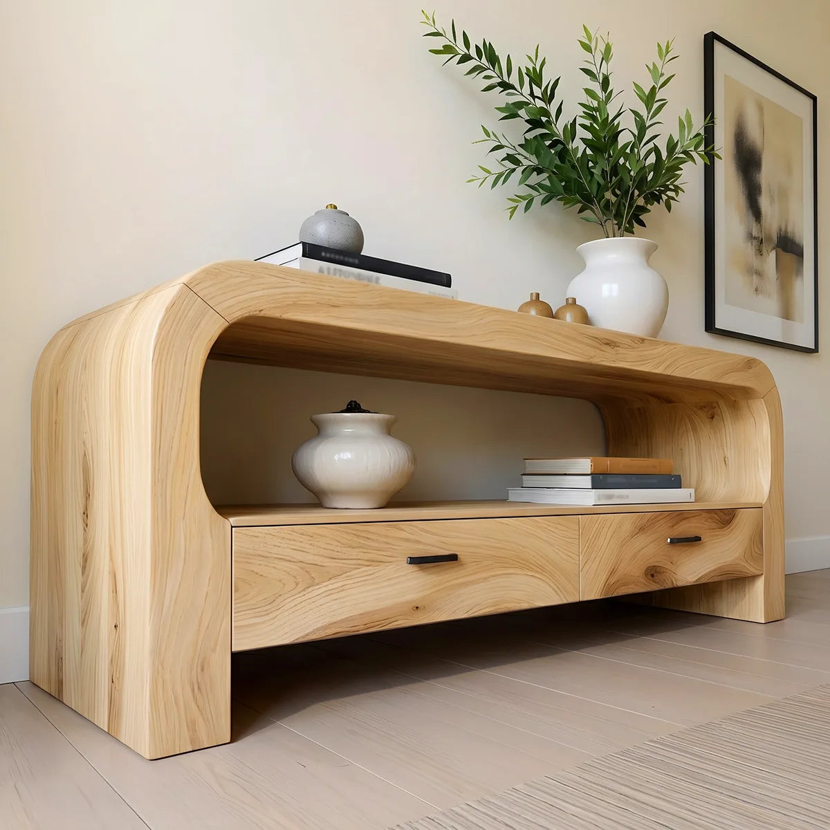 Waterfall Wood Console Table with Storage | Modern Entryway Table HL020-7KLU5YD
