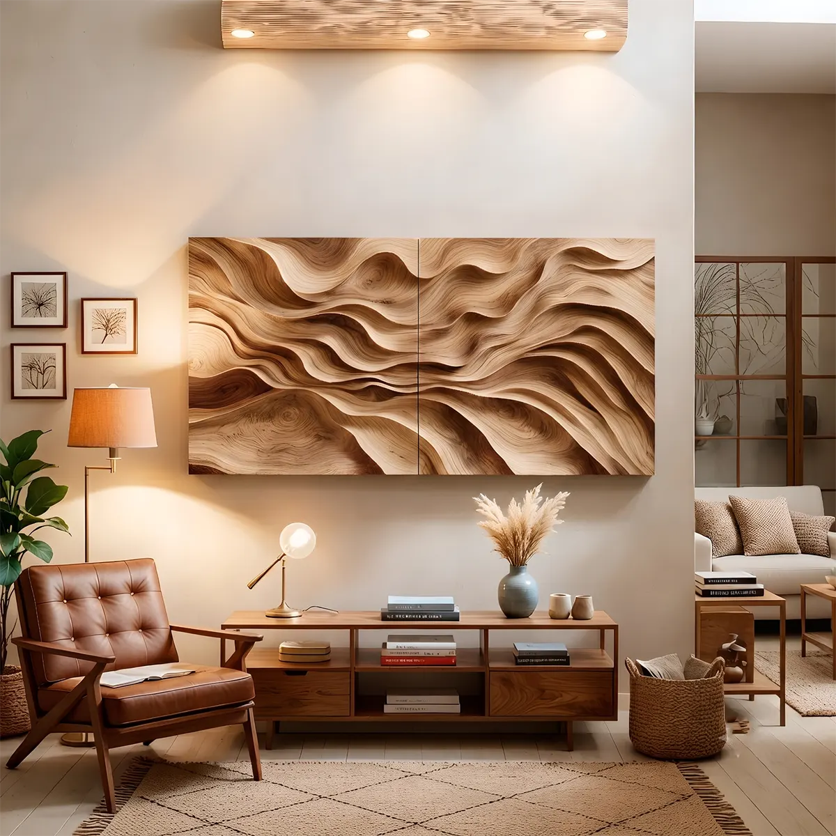 Abstract Wooden Wave Wall Art | Large 2 Panel Hand Carved Wood Sculpture TT006-8376