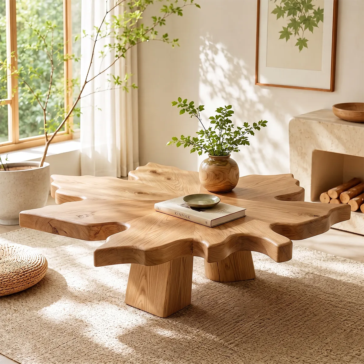Live Edge Solid Wood Coffee Table | Tree Slice Hardwood Coffee Table for Living Room TT006-3198