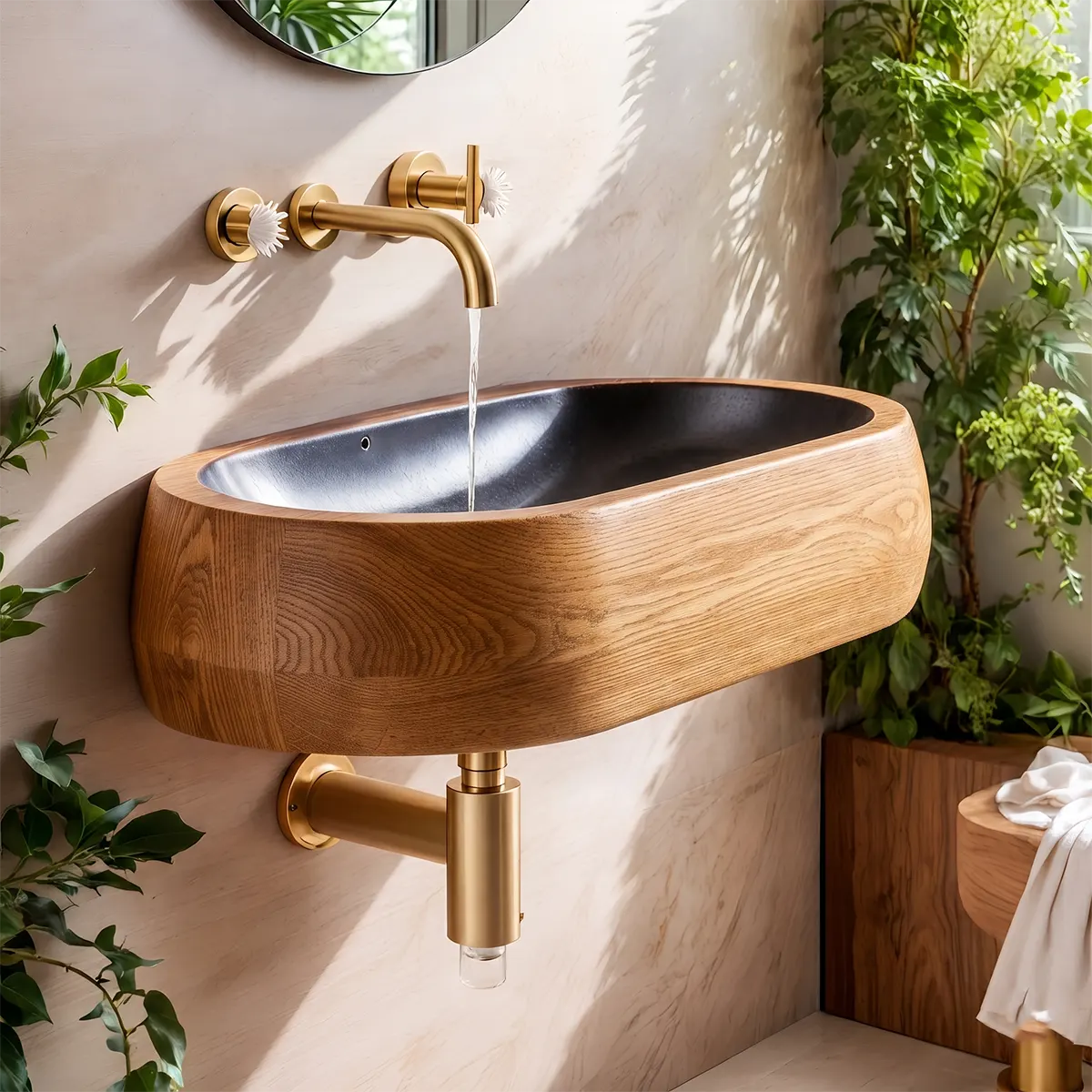 Rounded Wall Mounted Bathroom Sink | Integrated Floating Basin with Deep Curved Interior TT006-9UAO5GD