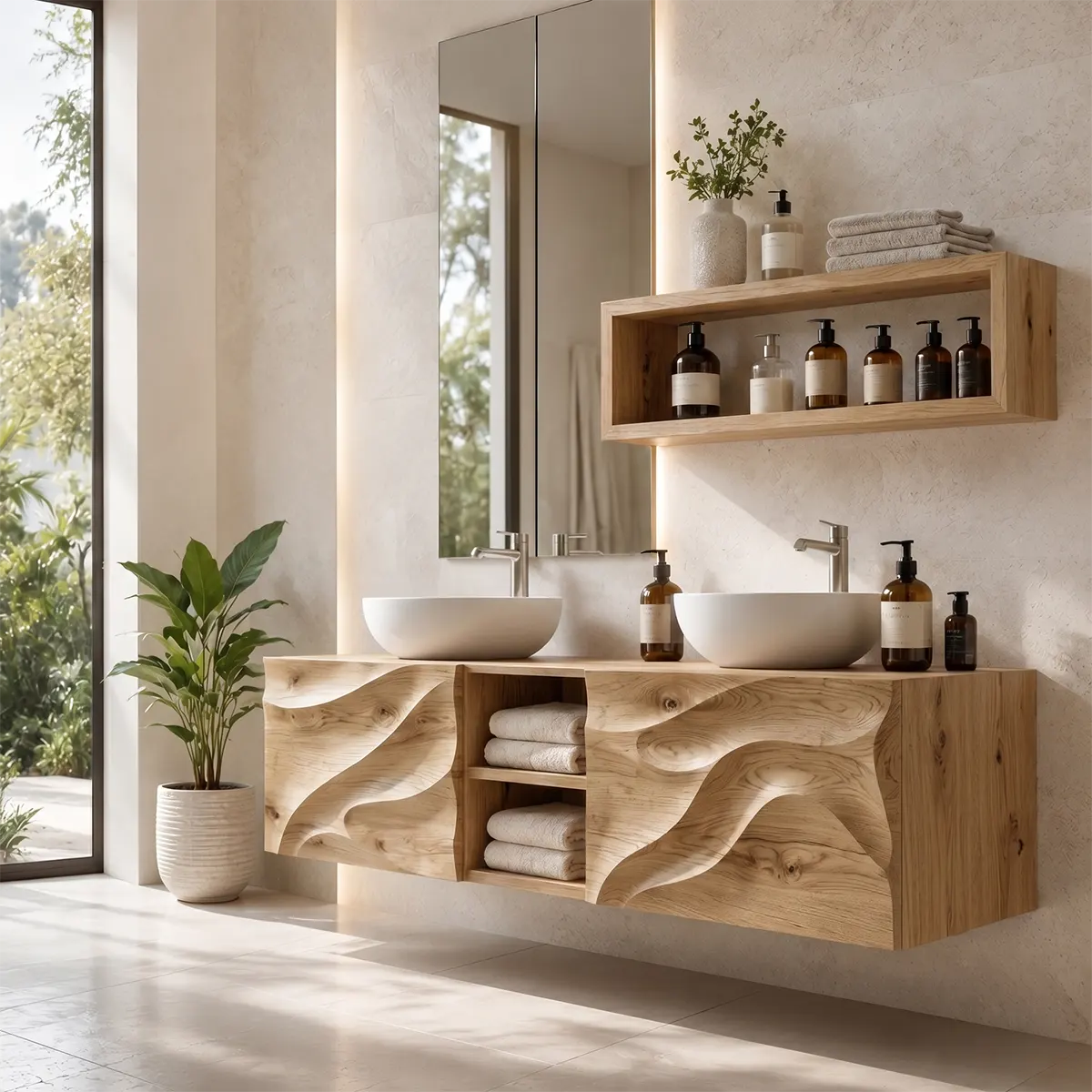 Abstract Wave Floating Double Sink Bathroom Vanity TT006-3674