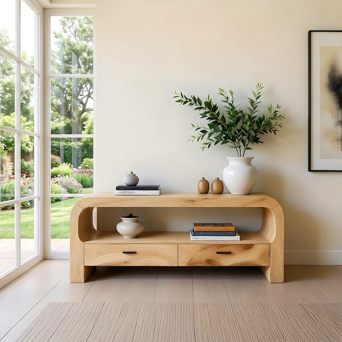Waterfall Wood Console Table with Storage | Modern Entryway Table HL020-7KLU5YD