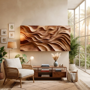 Abstract Wooden Wave Wall Art | Large 2 Panel Hand Carved Wood Sculpture TT006-8376
