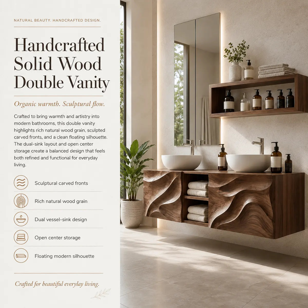 Abstract Wave Floating Double Sink Bathroom Vanity TT006-3674