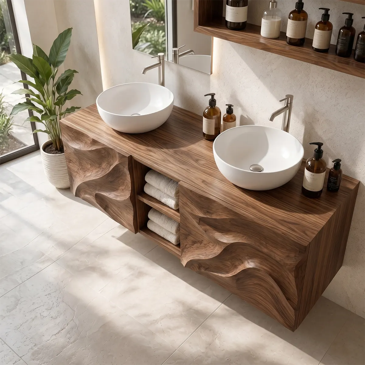 Abstract Wave Floating Double Sink Bathroom Vanity TT006-3674
