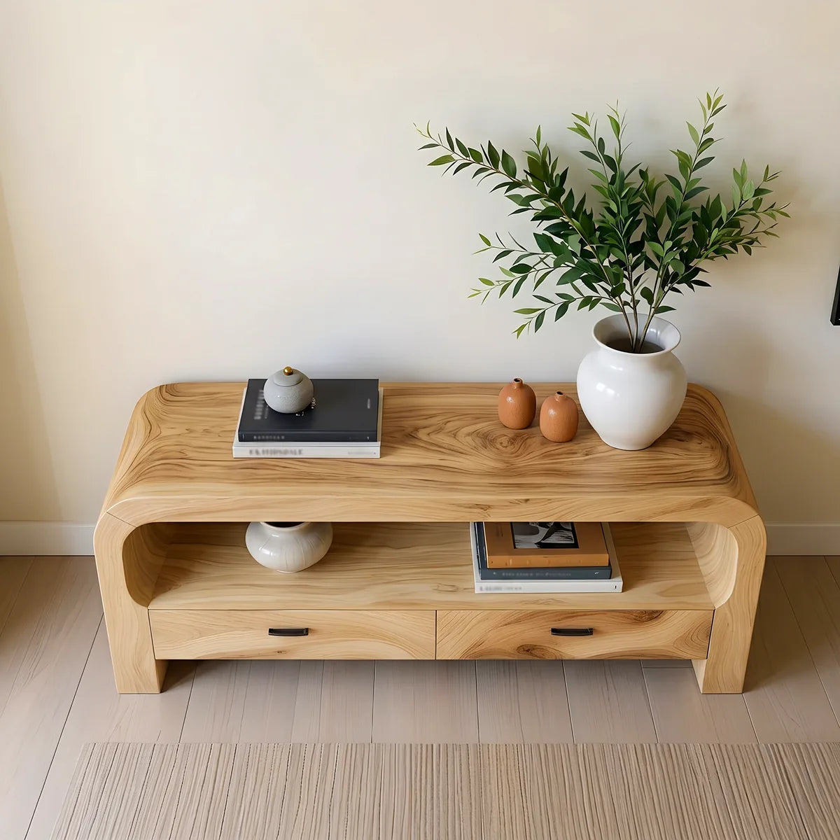 Waterfall Wood Console Table with Storage | Modern Entryway Table HL020-7KLU5YD