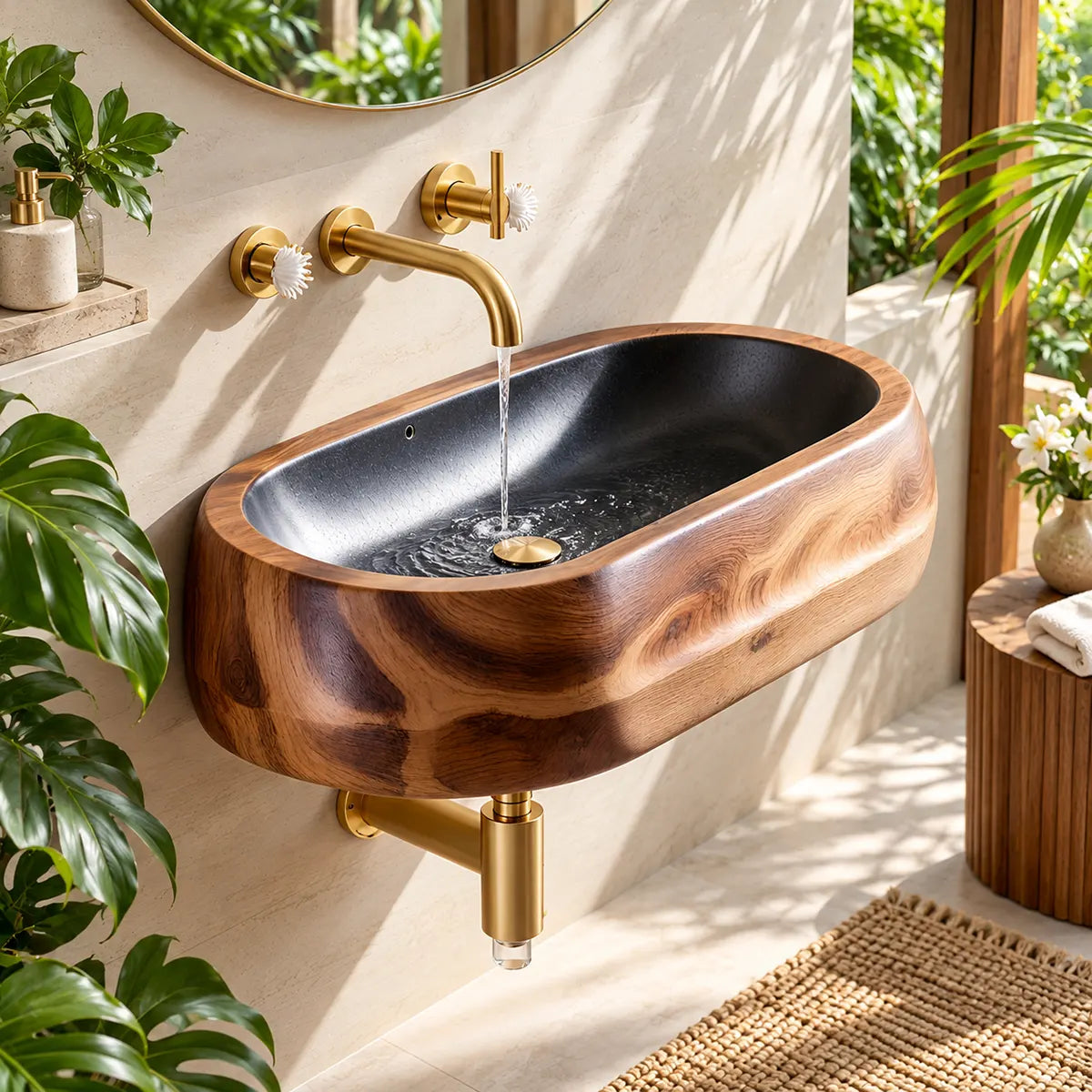 Rounded Wall Mounted Bathroom Sink | Integrated Floating Basin with Deep Curved Interior TT006-9UAO5GD