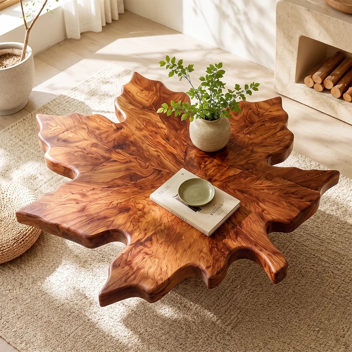 Live Edge Solid Wood Coffee Table | Tree Slice Hardwood Coffee Table for Living Room TT006-3198
