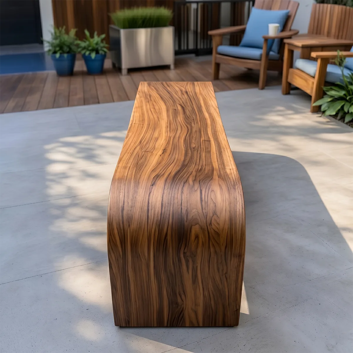 Handcrafted Solid Wood Outdoor Bench Waterfall Curve Patio Garden Bench