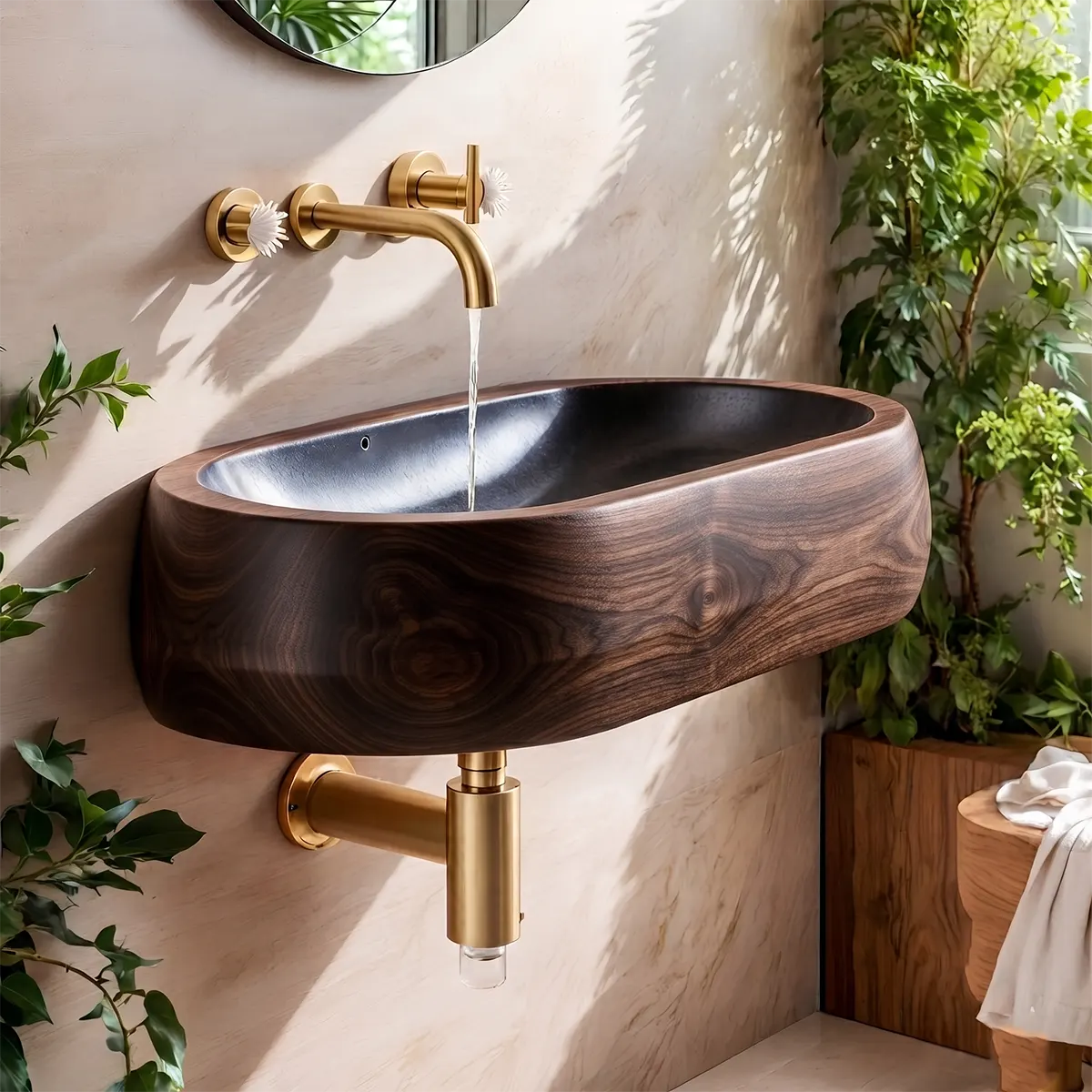 Rounded Wall Mounted Bathroom Sink | Integrated Floating Basin with Deep Curved Interior TT006-9UAO5GD