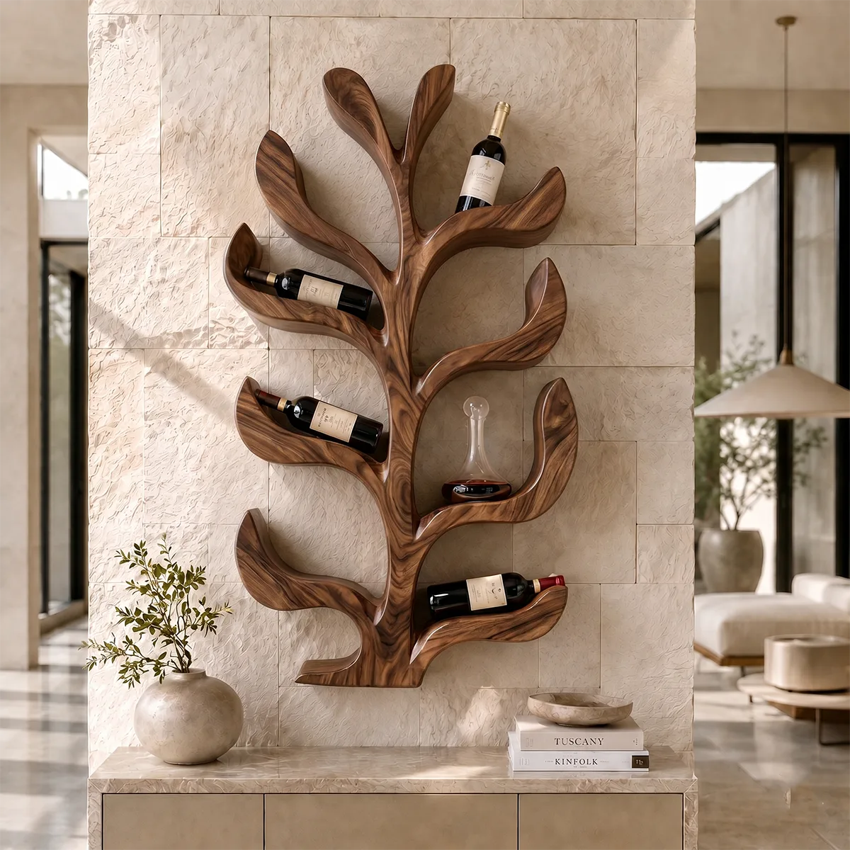 Sculptural Solid Wood Tree Wine Rack for Modern Homes & Wine Lovers TT006-8934