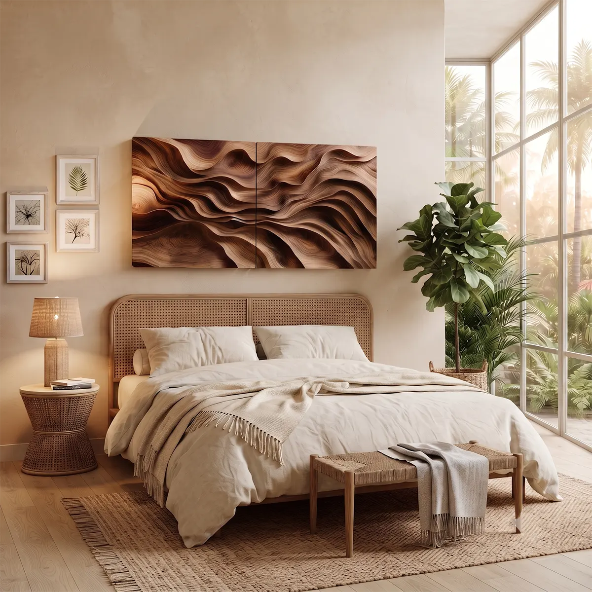 Abstract Wooden Wave Wall Art | Large 2 Panel Hand Carved Wood Sculpture TT006-8376