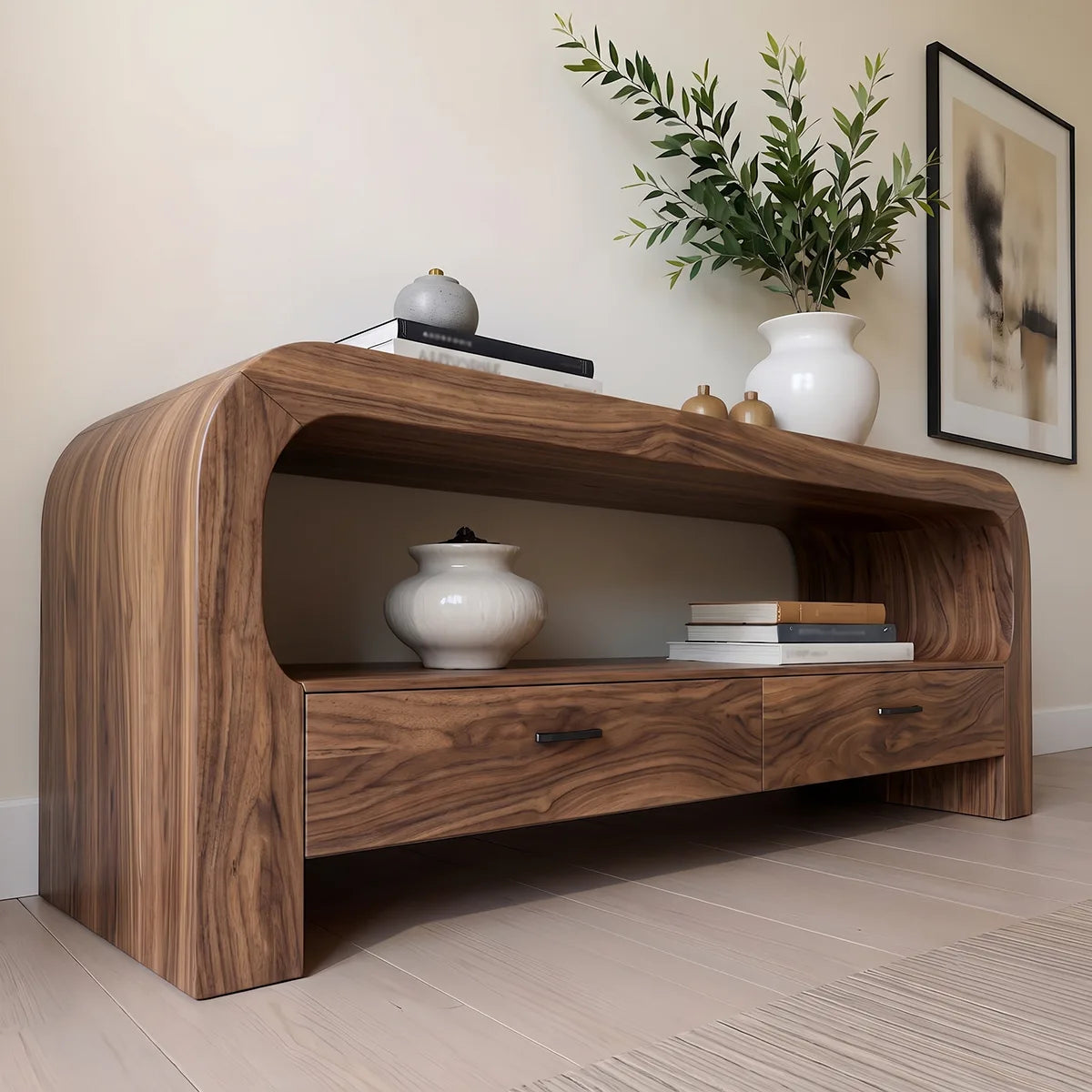 Waterfall Wood Console Table with Storage | Modern Entryway Table HL020-7KLU5YD