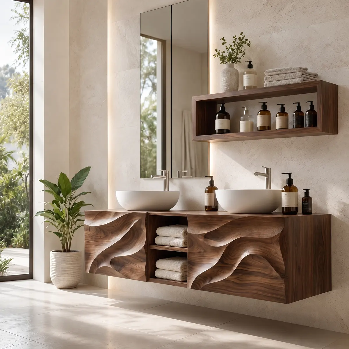 Abstract Wave Floating Double Sink Bathroom Vanity TT006-3674