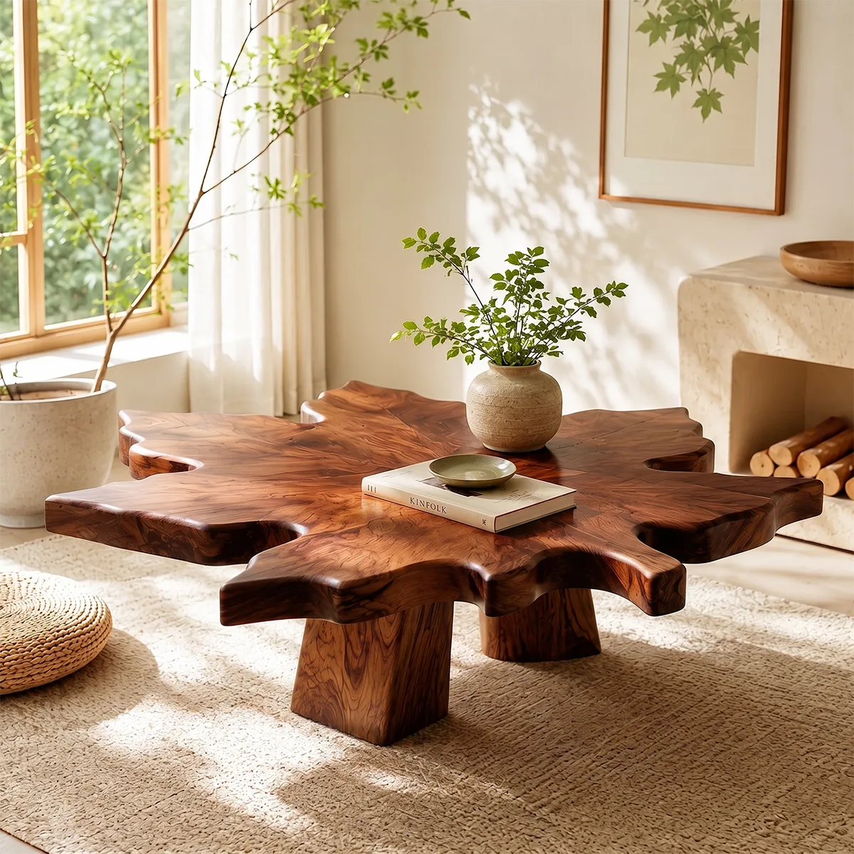 Live Edge Solid Wood Coffee Table | Tree Slice Hardwood Coffee Table for Living Room TT006-3198