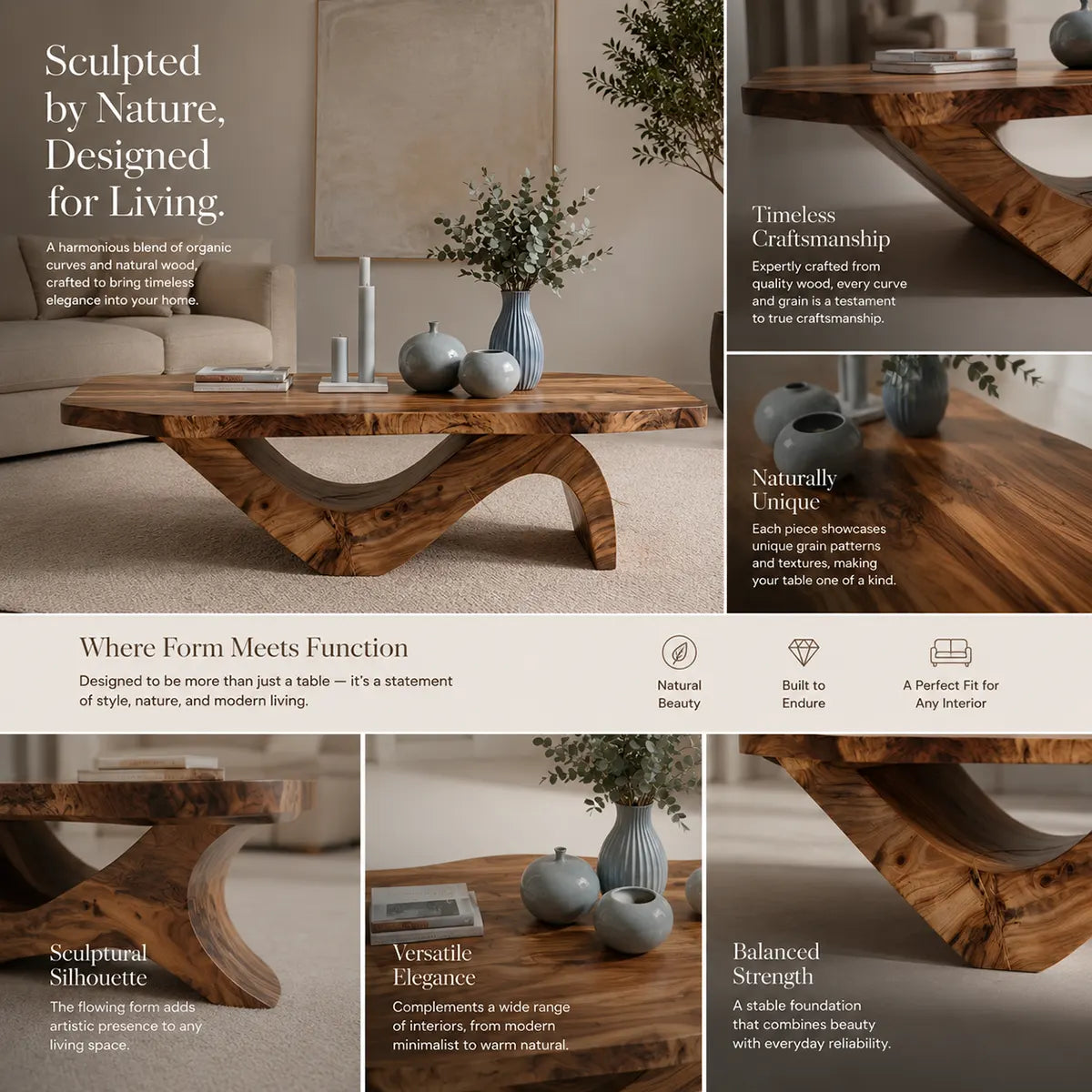Handcrafted Live Edge Wood Coffee Table for Modern Living Room TT006-8016