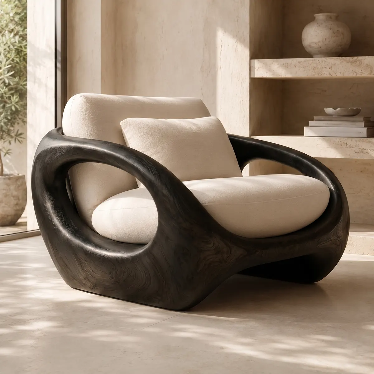 Organic Modern Solid Wood Lounge Chair | Sculptural Wooden Armchair TT006-5668