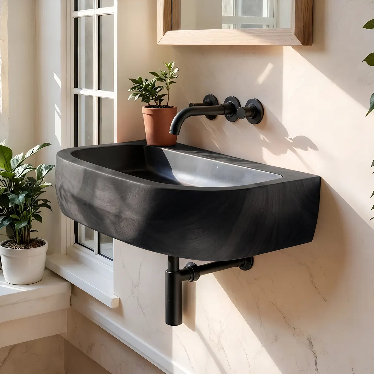 Compact Rounded Wall Mounted Bathroom Sink | Integrated Floating Basin TT006-5MNS6FI