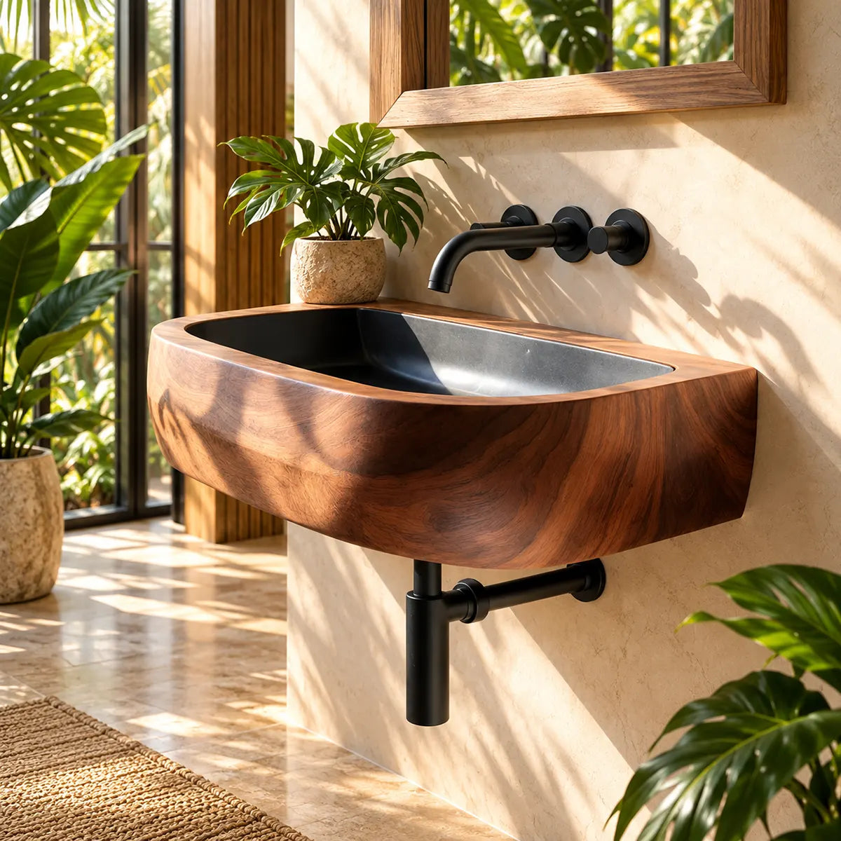 Compact Rounded Wall Mounted Bathroom Sink | Integrated Floating Basin TT006-5MNS6FI