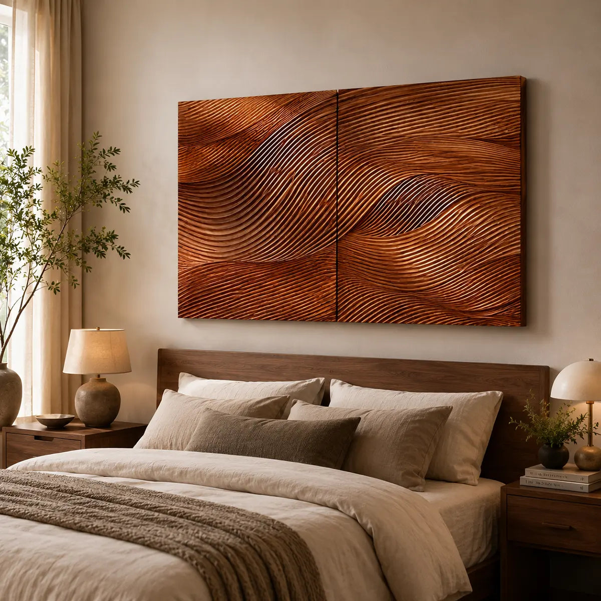 Abstract Wave Wall Art | Modern Sculptural 2 Panel Wall Decor for Living Room & Bedroom TT006-3739