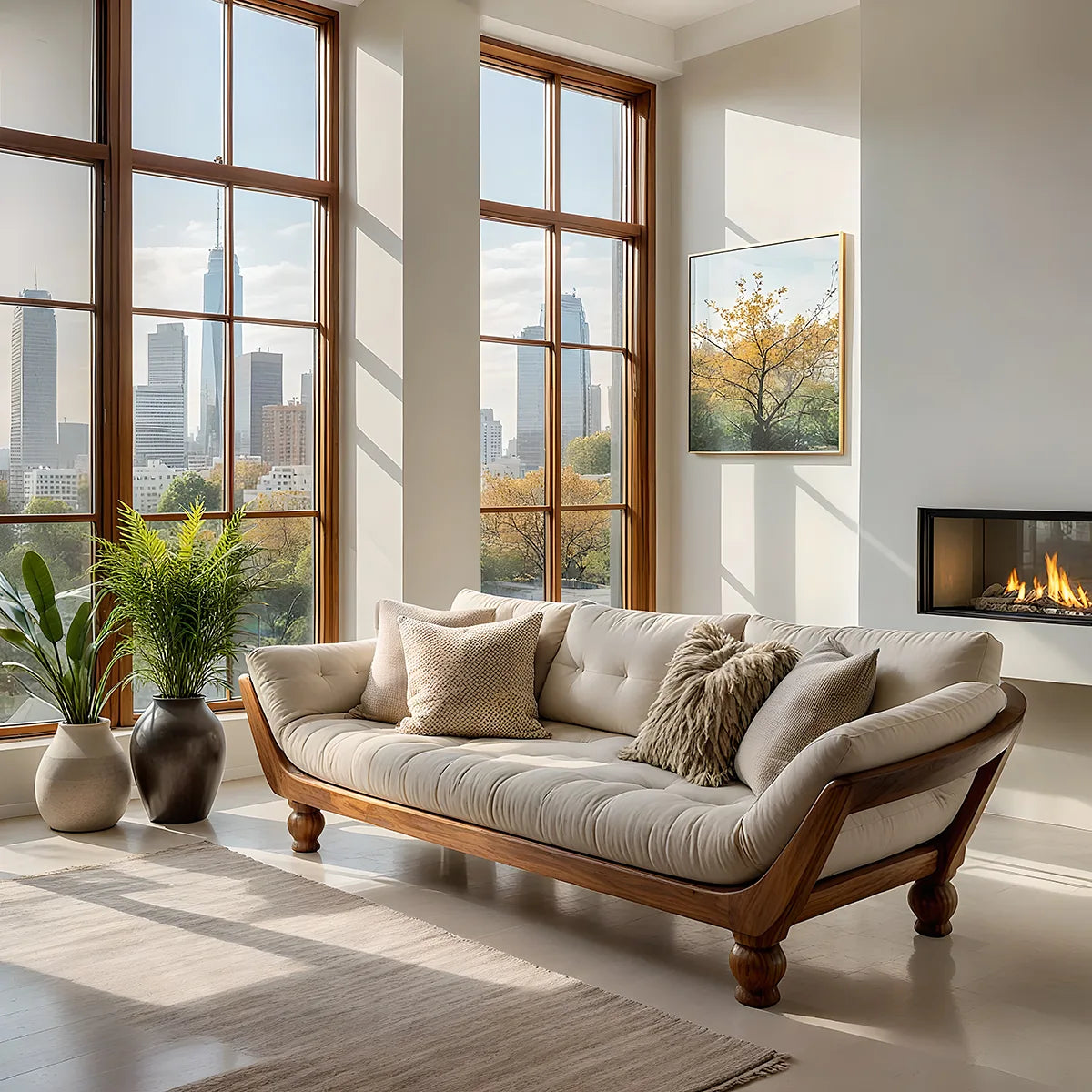 Luxury Organic Modern Wooden Sofa with Deep Tufted Cushion Design