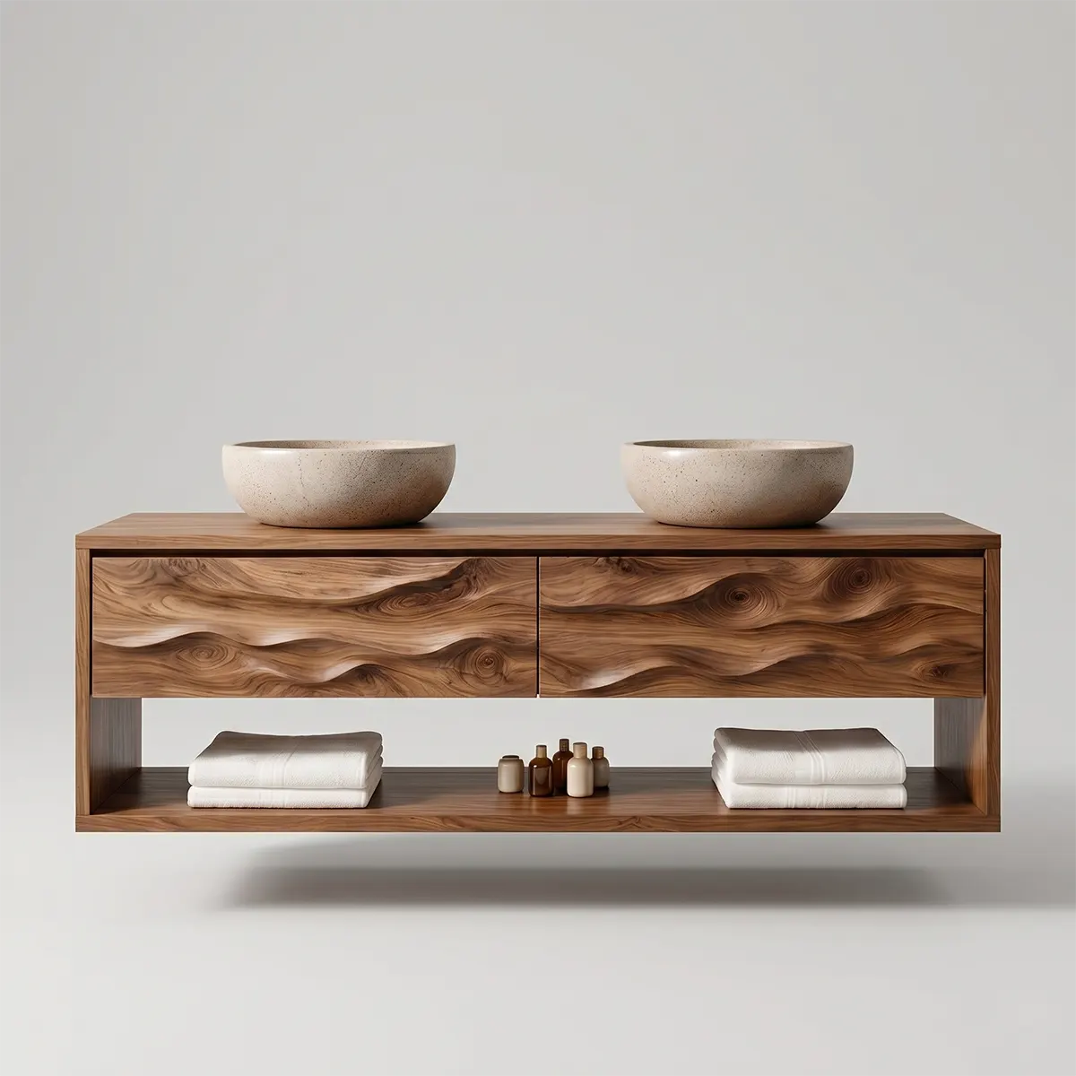 Modern Wave Floating Double Sink Bathroom Vanity TT006-9266
