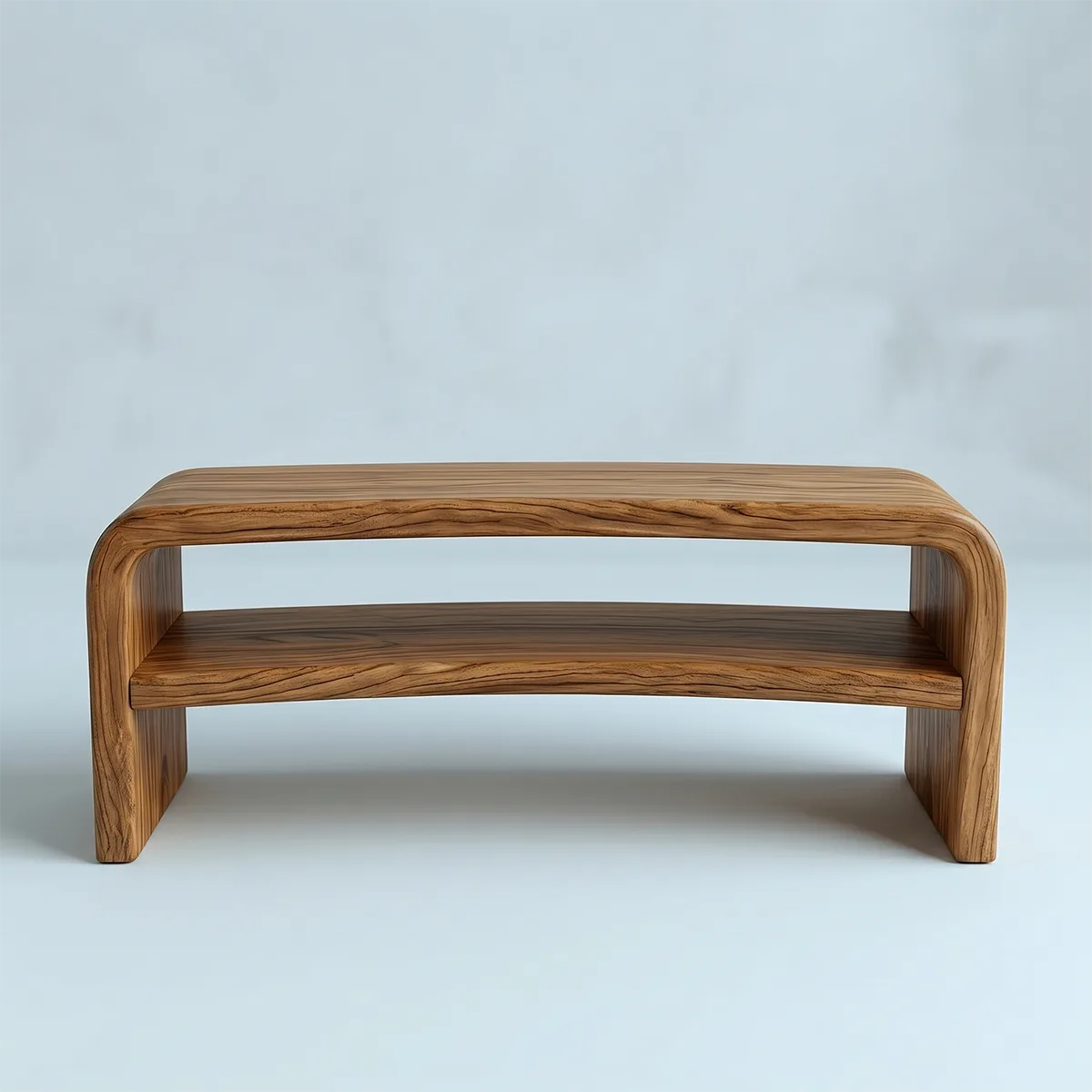 Handcrafted Solid Wood Outdoor Bench Waterfall Curve Open Shelf Garden Bench