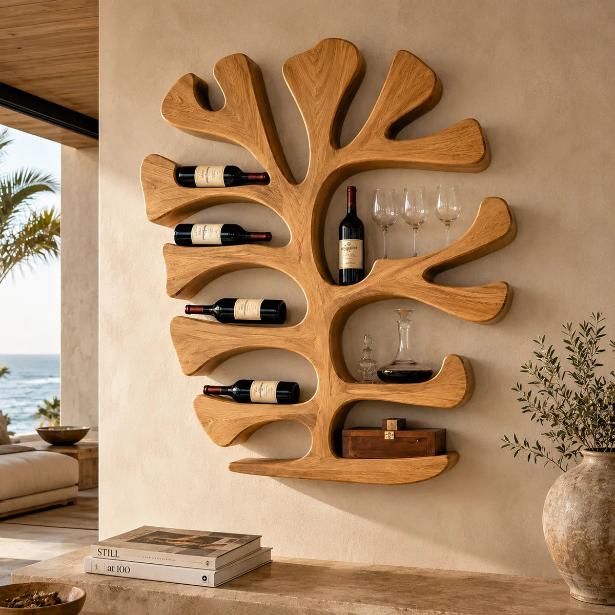 Sculptural Solid Wood Tree Wine Holder for Home Bars, Kitchen & Dining Rooms TT006-9699