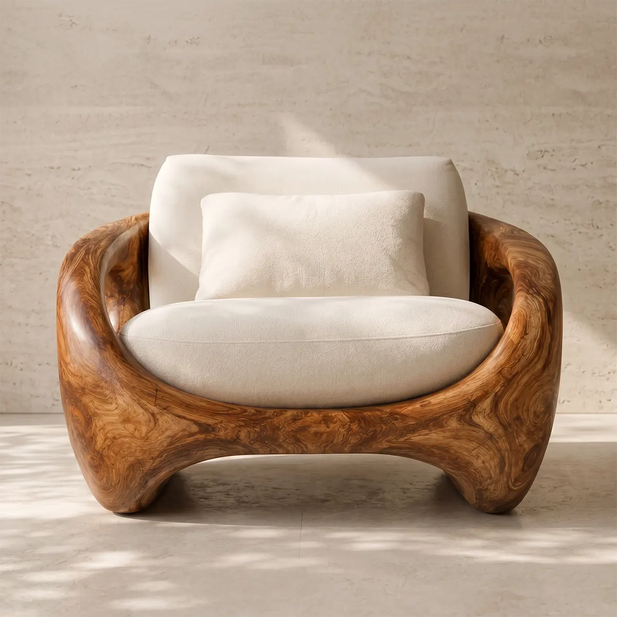 Organic Modern Solid Wood Lounge Chair | Sculptural Wooden Armchair TT006-5668