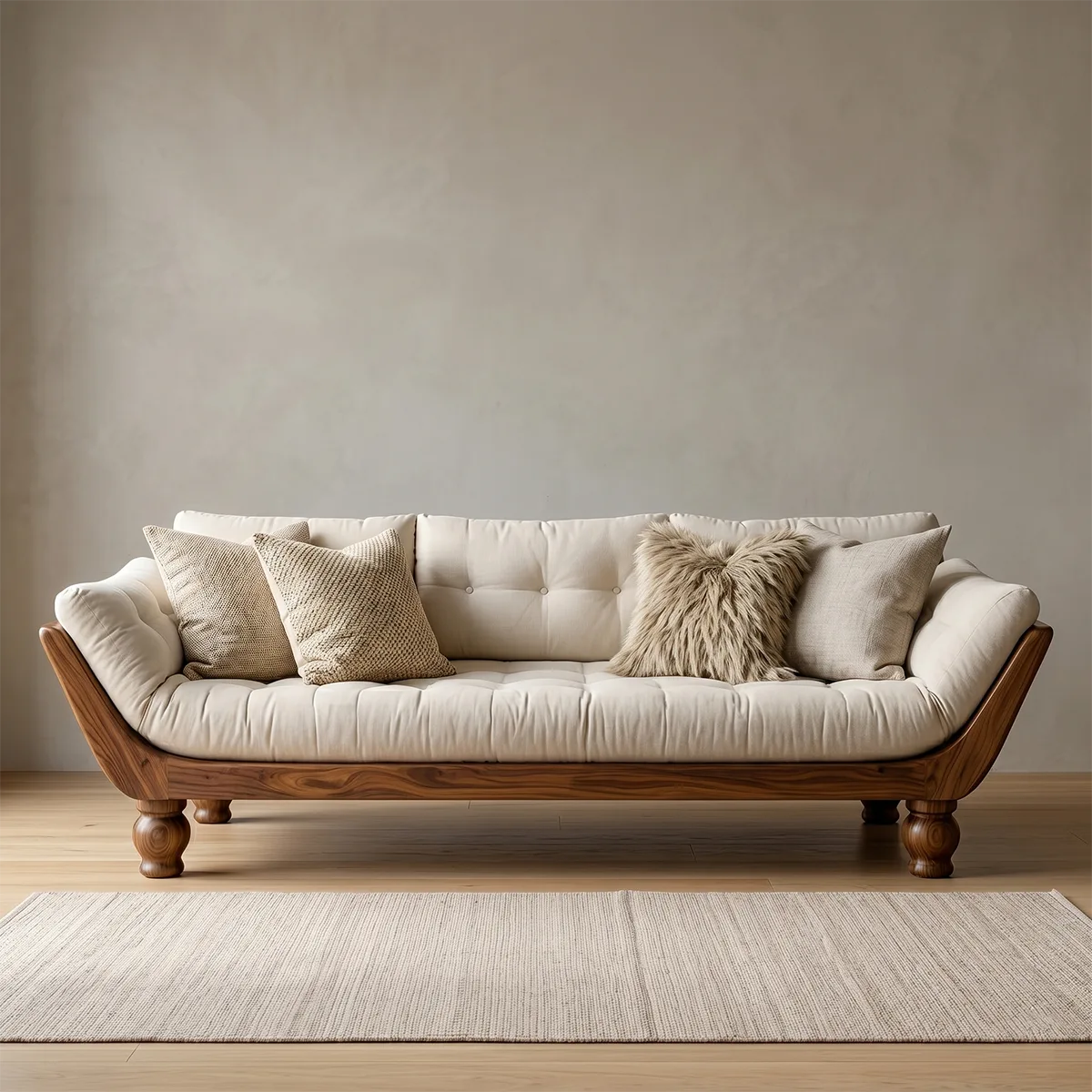 Luxury Organic Modern Wooden Sofa with Deep Tufted Cushion Design