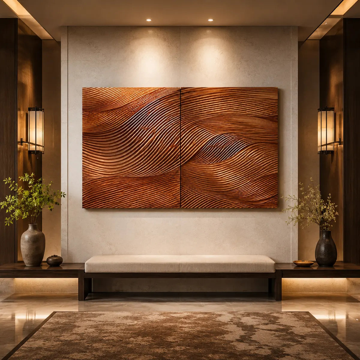 Abstract Wave Wall Art | Modern Sculptural 2 Panel Wall Decor for Living Room & Bedroom TT006-3739
