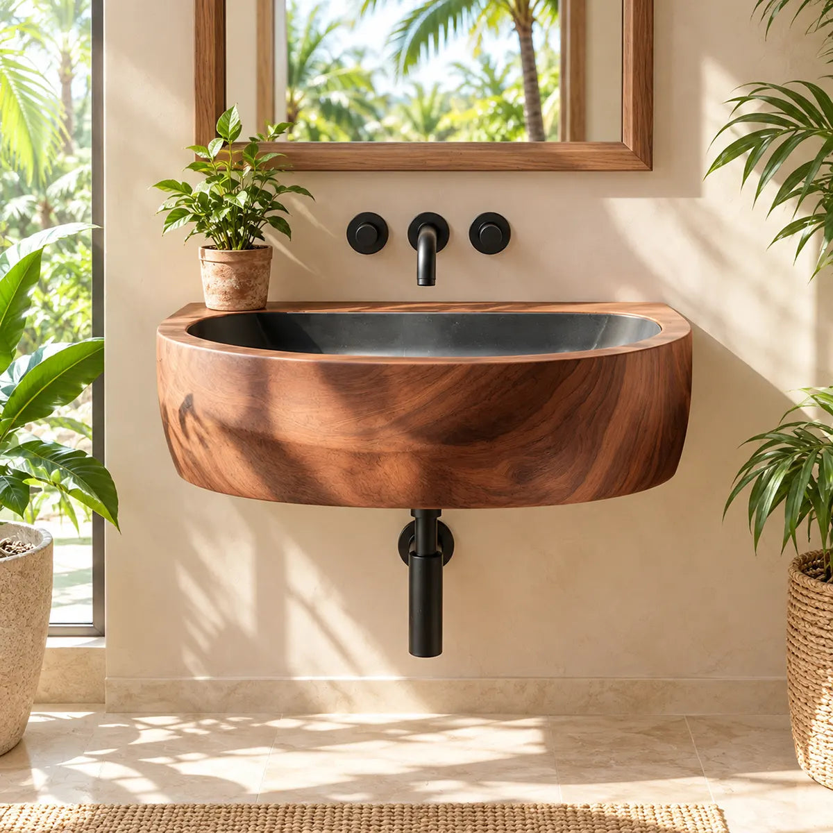 Compact Rounded Wall Mounted Bathroom Sink | Integrated Floating Basin TT006-5MNS6FI