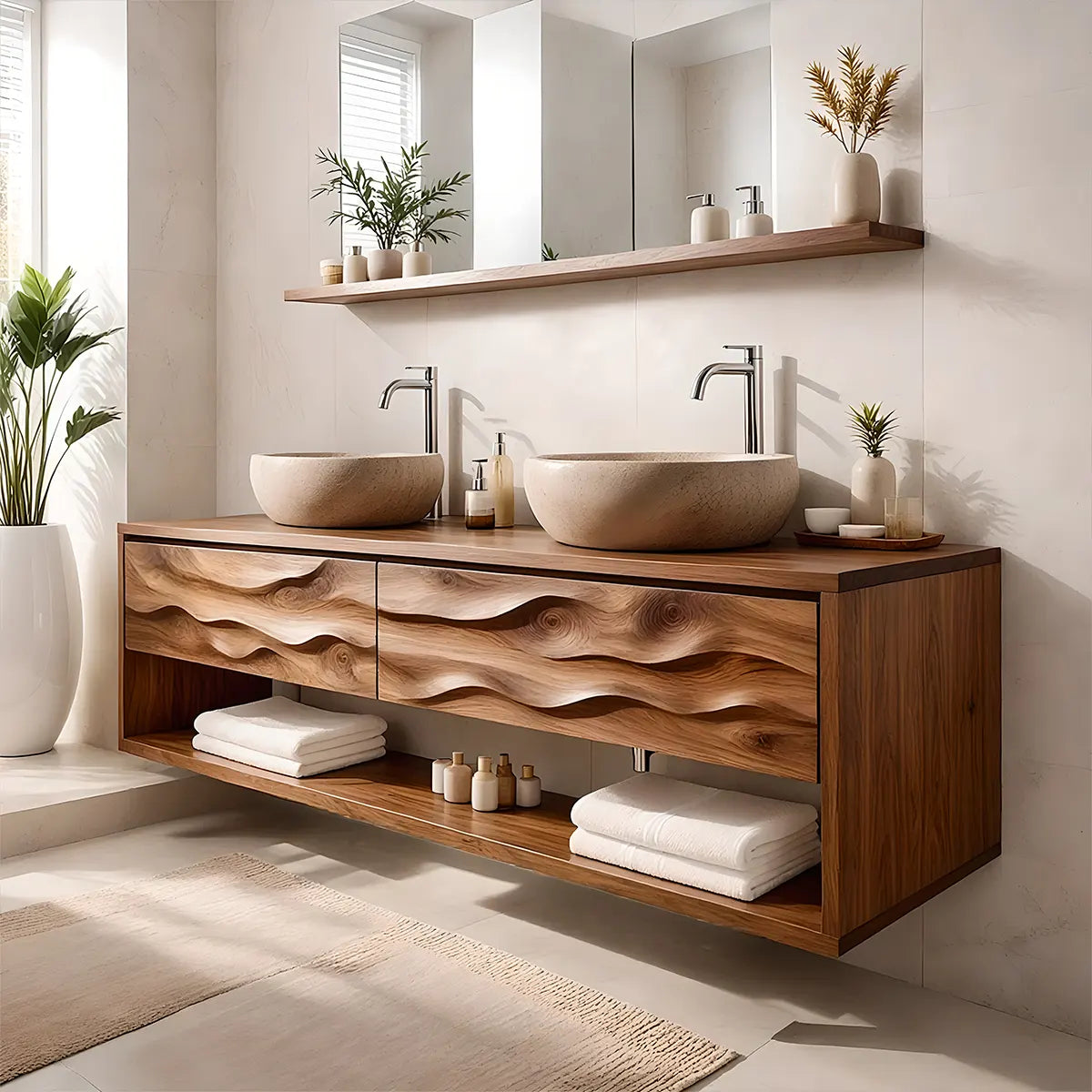 Modern Wave Floating Double Sink Bathroom Vanity TT006-9266