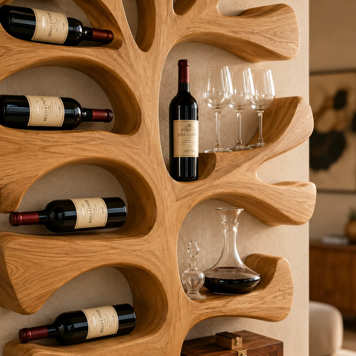 Sculptural Solid Wood Tree Wine Holder for Home Bars, Kitchen & Dining Rooms TT006-9699