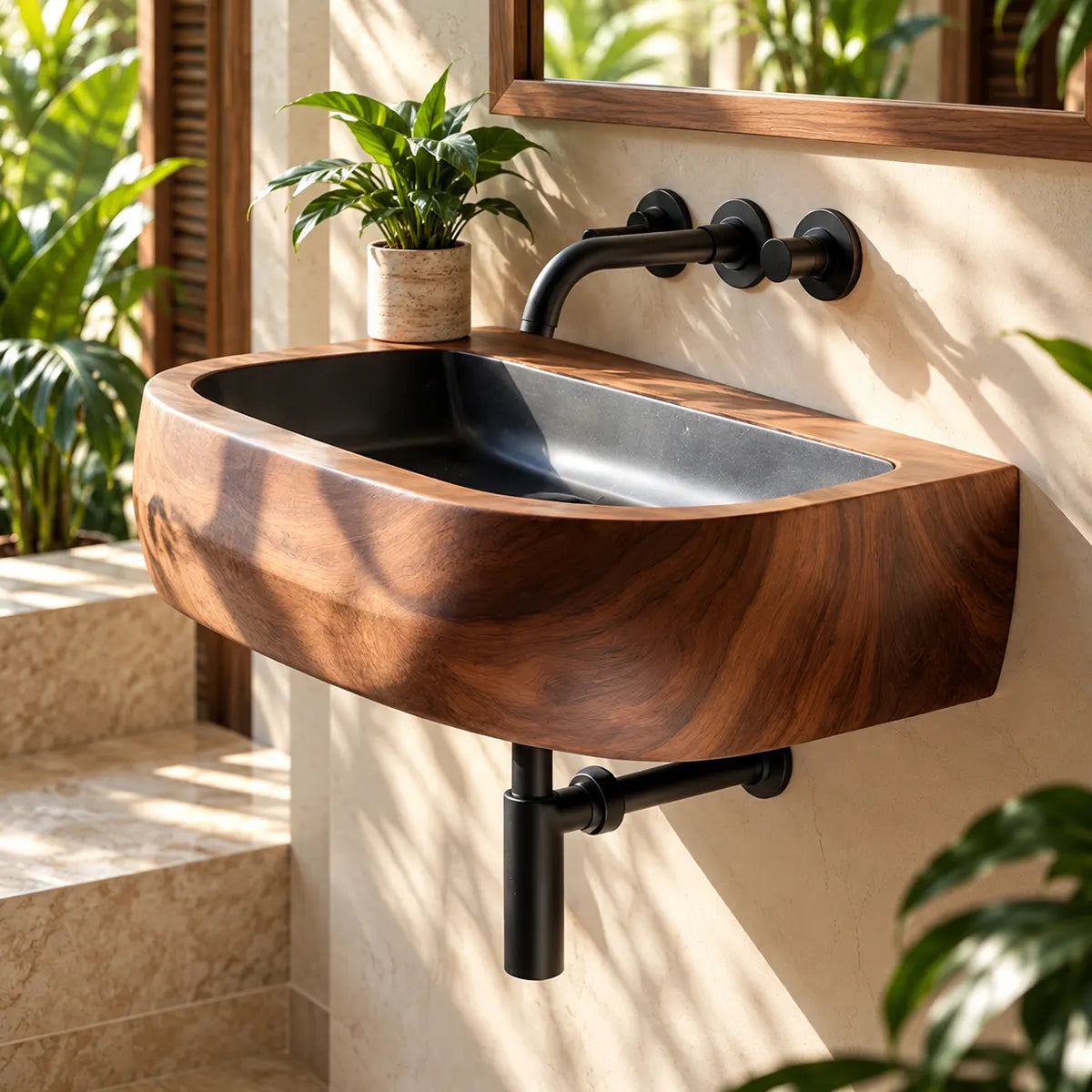 Compact Rounded Wall Mounted Bathroom Sink | Integrated Floating Basin TT006-5MNS6FI