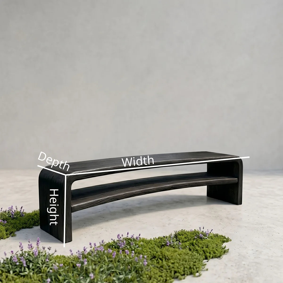 Handcrafted Solid Wood Outdoor Bench Waterfall Curve Open Shelf Garden Bench