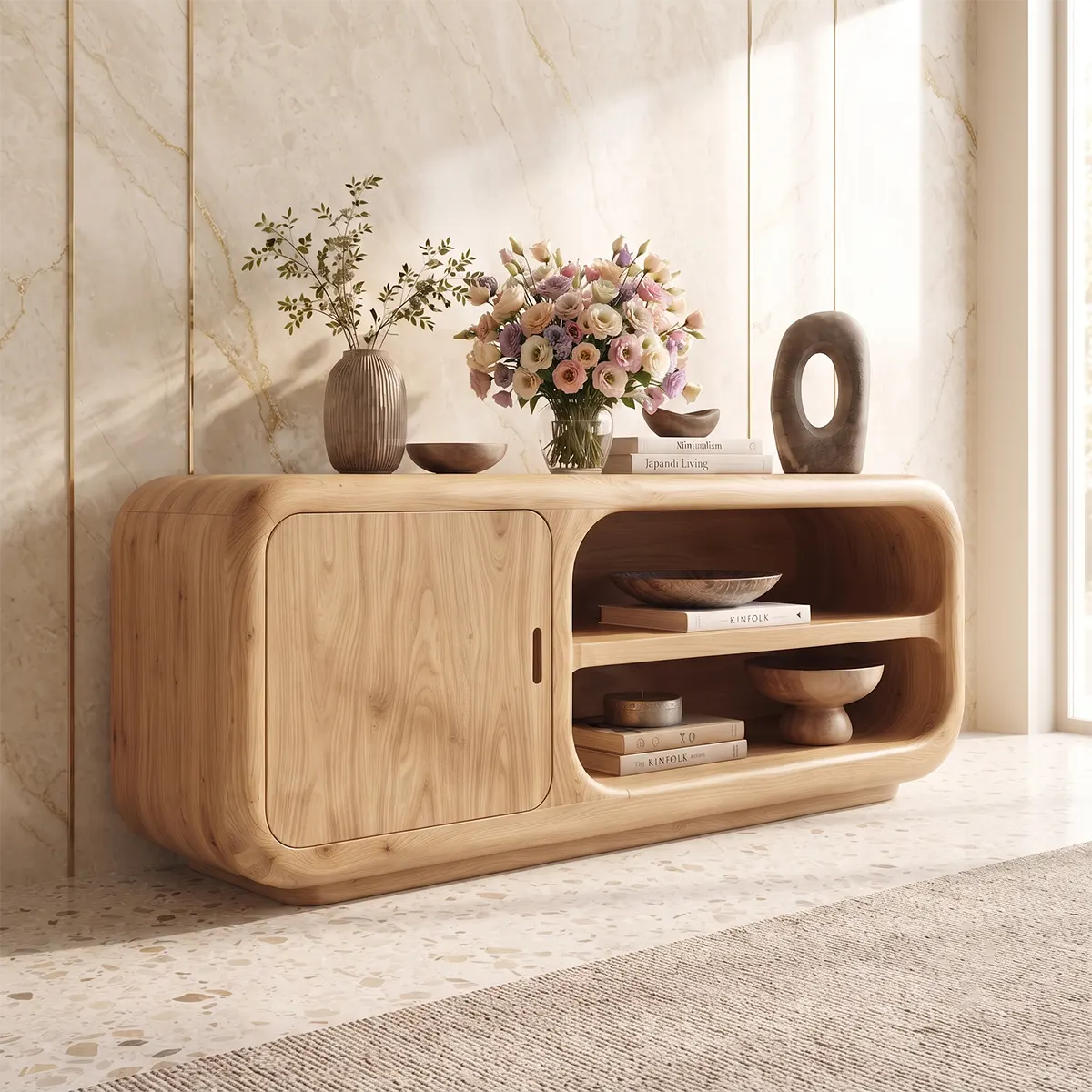 Modern Organic Storage Console Table – Contemporary Entryway Console Table TT006-5400